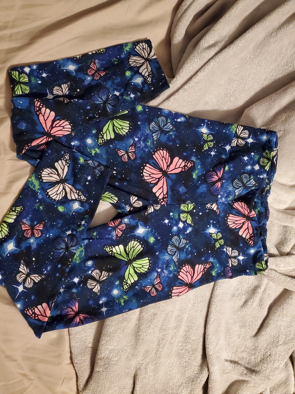 Butterfly Print Leggings - Navy with Pink & Lime Butterflies